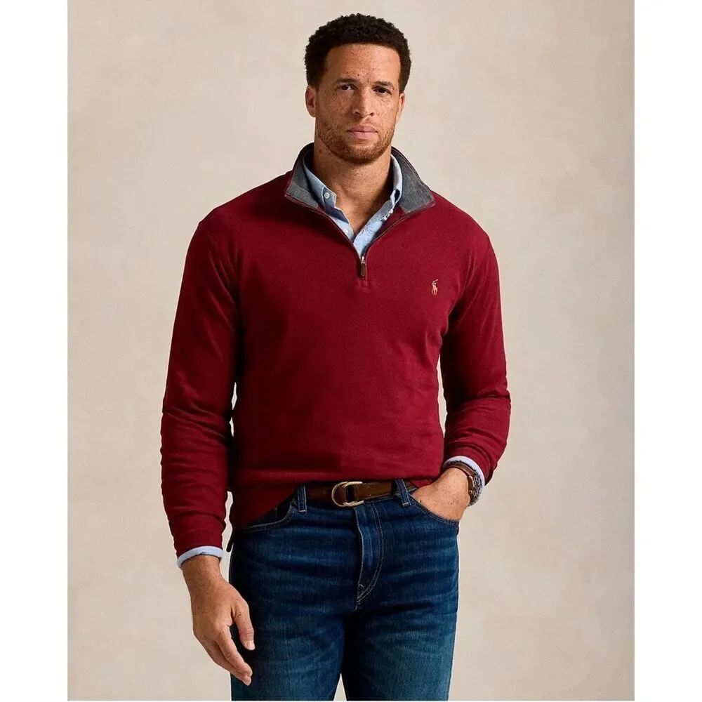 Polo Ralph Lauren NWT Big & Tall Estate-Rib Quarter-Zip Pullover Red Carpet/ Bar